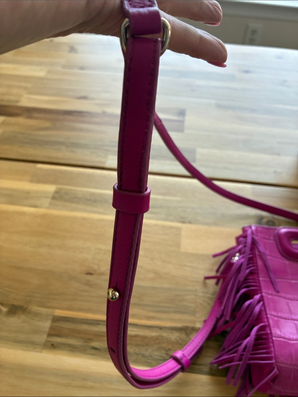 MAJE Pink Fringe Mini embossed-leather M bag NWOT - Picture 9 of 9